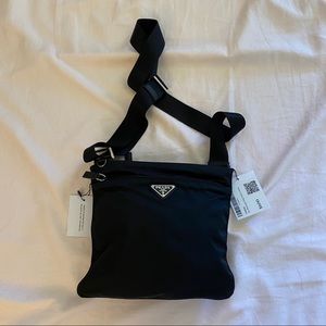Prada black tessuto small zip messenger bag